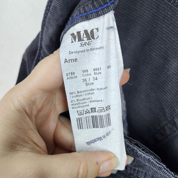 MAC Arne Jeans Mens 36x34 Black Vintage Wash Straight Leg Slim Germany ALTERED - Picture 12 of 16